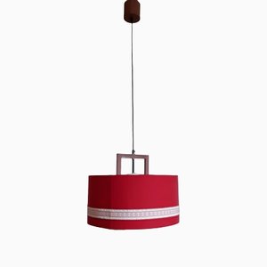 Lampada da soffitto in stile scandinavo in teak, plastica e tessuto rosso di Aro-Leuchten, Germania, anni '70