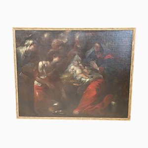 Nativity Scene, 17th Century, Large Oil on Canvas, Framed
