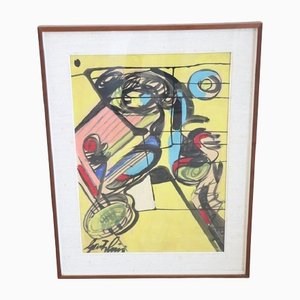 Aldo Gentilini, pintura abstracta, años 60, acrílico sobre cartón, enmarcado