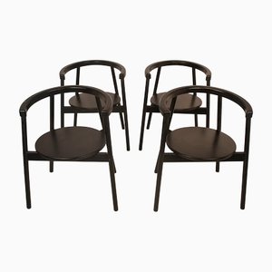 Minimalist Black Dining Chairs in Ash, 1980s, Set of 4