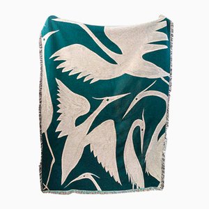 Herons Teal Recycled Cotton Woven Throw by Rosanna Corfe