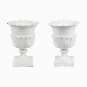 Flower Pots in White Cast Iron, Set of 2