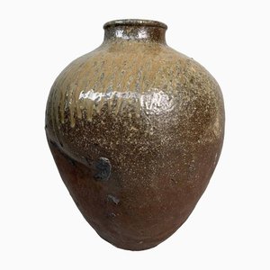 Japanese Tea Leaf Jar in Brown Ceramic