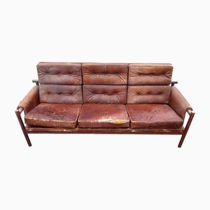 Mid-Century Red Cowhide and Mahogany Guama Sofa by Gonzalo Cordoba for for Dujo, Cuba, 1958