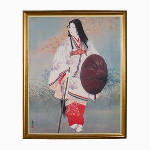 Geisha japonesa, años 50, grabado en madera