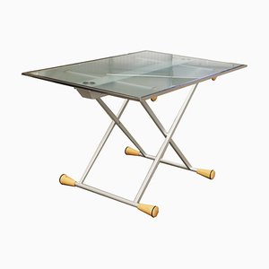 Extendable Side Table in Glass with Steel Structure, 1998