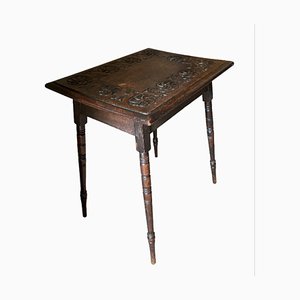 Rustic Hand Carved Side Table in Oak