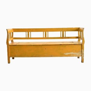 Hungarian Yellow Orange Settle Bench, 1920s