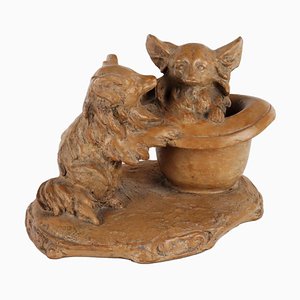 Ceramic Dogs Sculpture in Brown