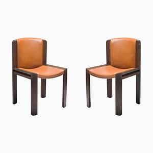 Chairs 300 Wood & Sørensen Leather by Joe Colombo, Set of 2