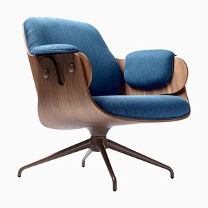 Fauteuil Bas en Noyer et Tapisserie Bleue par Jaime Hayon pour BD Barcelona