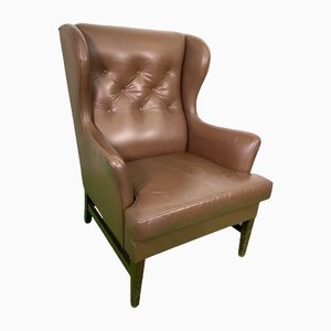 Vintage Leather Ear Lounge Chair in the style of Borge Mogensen, 1960s