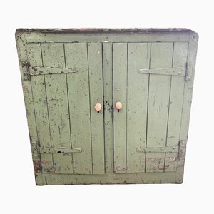 Antique Industrial Painted Pine Chippy Paint Cupboard, 1890s
