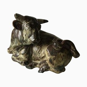 Stoneware No. 2595 Resting Bull Figure from Royal Copenhagen
