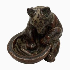 Stoneware No. 21737 Bear with Bowl Figure by Knud Kyhn for Royal Copenhagen