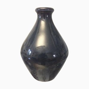 Schwarze Jugendstil Vase aus Kristallglasur von Ludvigsen für Royal Copenhagen