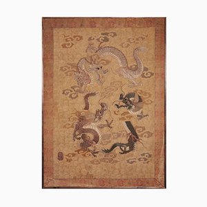 19th Century Japanese Silk Needlework Panel of 3 Dragons