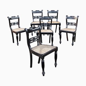 19th Century Anglo-Indian Ebony Side Chairs with Reeded Frames, Set of 6