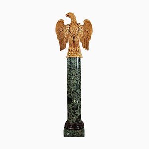 Giltwood Carved Eagle on Verde Antico Fluted Marble Column