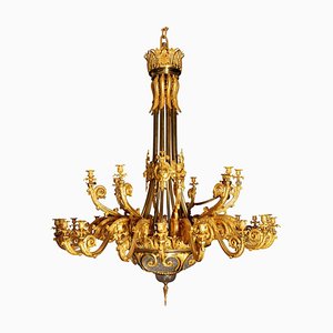 Lámpara de araña Napoleon III de bronce dorado y vidrio