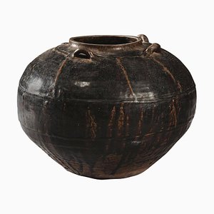 South Chinese Black Brown Glazed Storage Jar, 1890s
