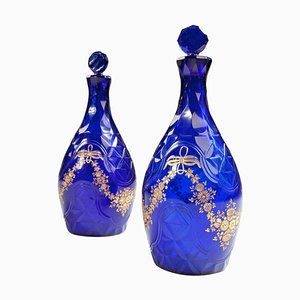 Late 18th Century Baluster Form Facetted Blue Glass Decanters, Set of 2