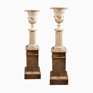 Illuminating Classical Alabaster Columns and Vases, Set of 2