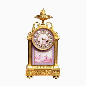 Horloge de Cheminée en Porcelaine Dorée, 1890s