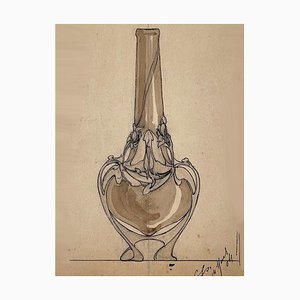 Design pour un Vase, 1970s, Encre et Aquarelle sur Papier