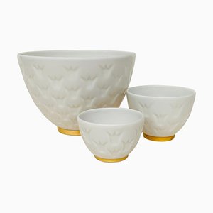 White Porcelain & Gold Candia Kronskal Bowls by Gunnar Nylund for Rörstrand, 1950s, Set of 3