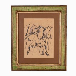 Modern Abstract Composition, 1950s, China Ink Drawing, Framed