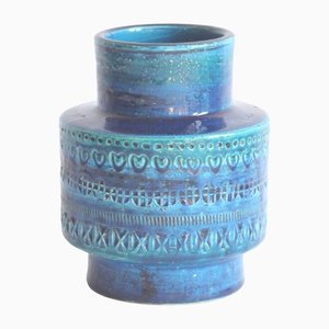 Vaso Rimini in ceramica blu di Aldo Londi per Bitossi, anni '60
