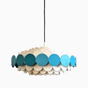 Bright Petrol and White Metal Pendant Lamp by Doria Leuchten, Germany 1960s