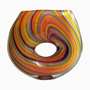 Jarrón vintage de cristal de Murano multicolor con acabado de caña, 1970