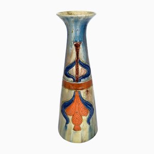 Large Flemish Studio Pottery Art Nouveau Drip Glazed Earthenware Vase, 1900s