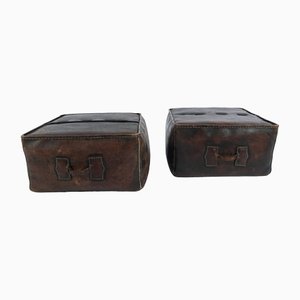 Set of Mid-Century Modern Leather Handmade Neck Poufs, 1960s