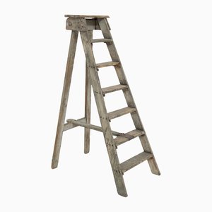 Antique Decorative Grey Wooden Ladder, 1920s