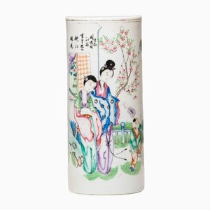 Bemalte Kangxi Porzellan und Emaille Pinsel Vase, 1720er