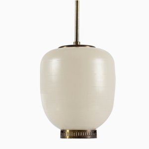 Lampada a sospensione in vetro opalino di Bent Karlby per Lyfa, anni '60