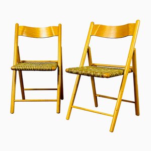 Vintage Italian Folding Chairs in Beech & Seagrass, 1970s, Set of 2