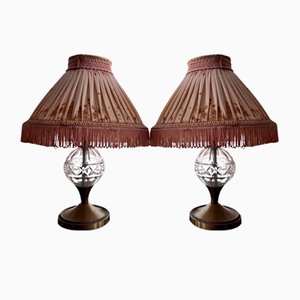 Art Deco Brass and Crystal Lamps, Set of 2