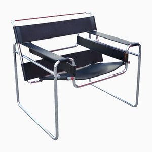 Vintage Black Leather B3 Wassily Chair by Marcel Breuer for Knoll International, 1980