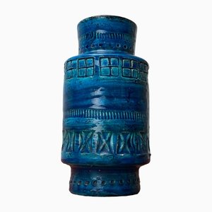 Vaso Rimini Mid-Century in ceramica blu di Aldo Londi per Bitossi