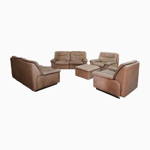 Swiss Leather DS66 Sofas and Lounge Chairs in Leather from de Sede, 1970s, Set of 5