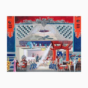 French School Artist, Cabaret in an Asian Banquet Hall, 20th Century, Mixed Media on Cardstock, Framed