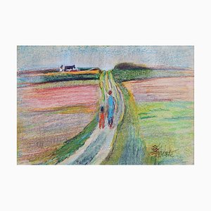 Suzanne Tourte, On the Path, 1950s, Pastel & Ink on Paper, Framed