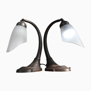 Lámparas de escritorio de latón y bronce, años 60. Juego de 2