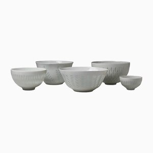 Rice Porcelain Bowls by Friedl Holzer-Kjellberg for Arabia, 1950s, Set of 5