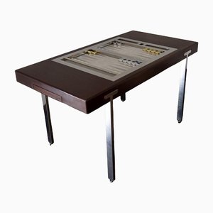 Backgammon Tisch mit Brauner Politur und Nickel Tischplatte