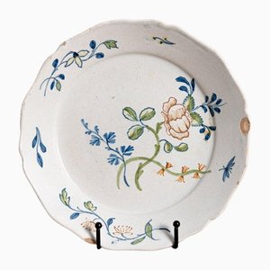 French Faience Plate with Flowers from La Rochelle, 1700s